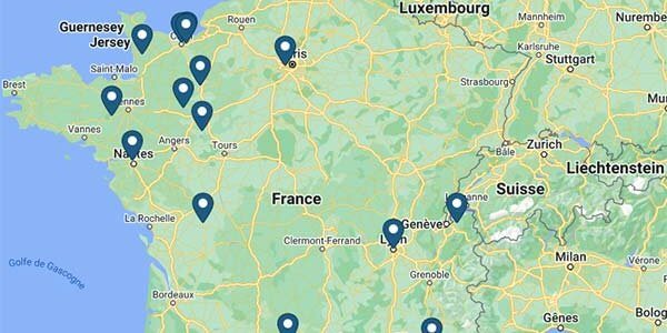 carte des ostéopathes pour animaux diplômés de l'EFOA et inscrits au R.N.A