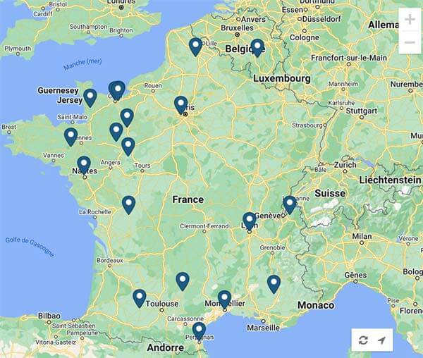 carte des ostéopathes pour animaux diplômés de l'EFOA et inscrits au R.N.A